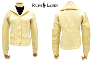 A-4186★美品★RALPH LAUREN ラルフローレン★秋冬 正規品 生成色 ショルダー エルボーパッチ 裏起毛 ウール ジャケット Ｌ