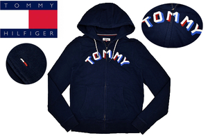 A-4225★美品★TOMMY HILFIGER DENIM トミーヒルフィガー デニム★正規品 ネイビー ビッグ刺繍 長袖 フルジップアップ パーカー フーディ S