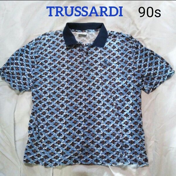 トラサルディー 幾何学柄 総柄 ポロシャツ 90s 古着 イタリア製