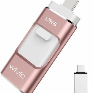 USBメモリ ４in1 高速 128GB フラッシュドライブ PC/iPad/Android対応 ピンク
