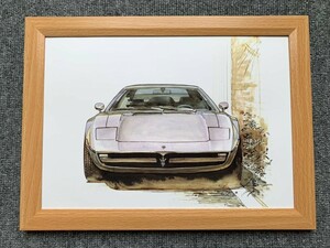 ■BOW。池田和弘『Maserati Merak』B5サイズ 額入り 貴重イラスト 印刷物 ポスター風デザイン 額装品 アートフレーム 旧車