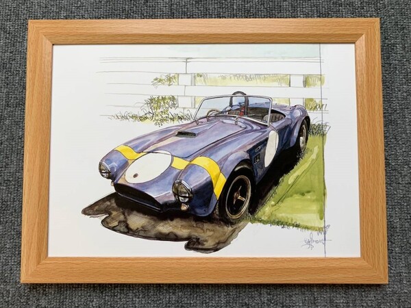 ■BOW。池田和弘『Shelby Cobra 289』B5サイズ 額入り 貴重イラスト 印刷物 ポスター風デザイン 額装品 アートフレーム 旧車