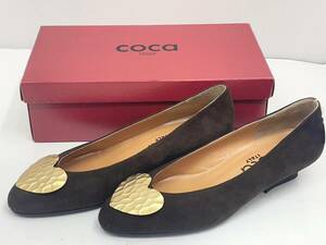  free shipping h40421 Coca ITALY Coca Italy pumps suede low heel Heart barrette lady's shoes tea color Brown size 24cm