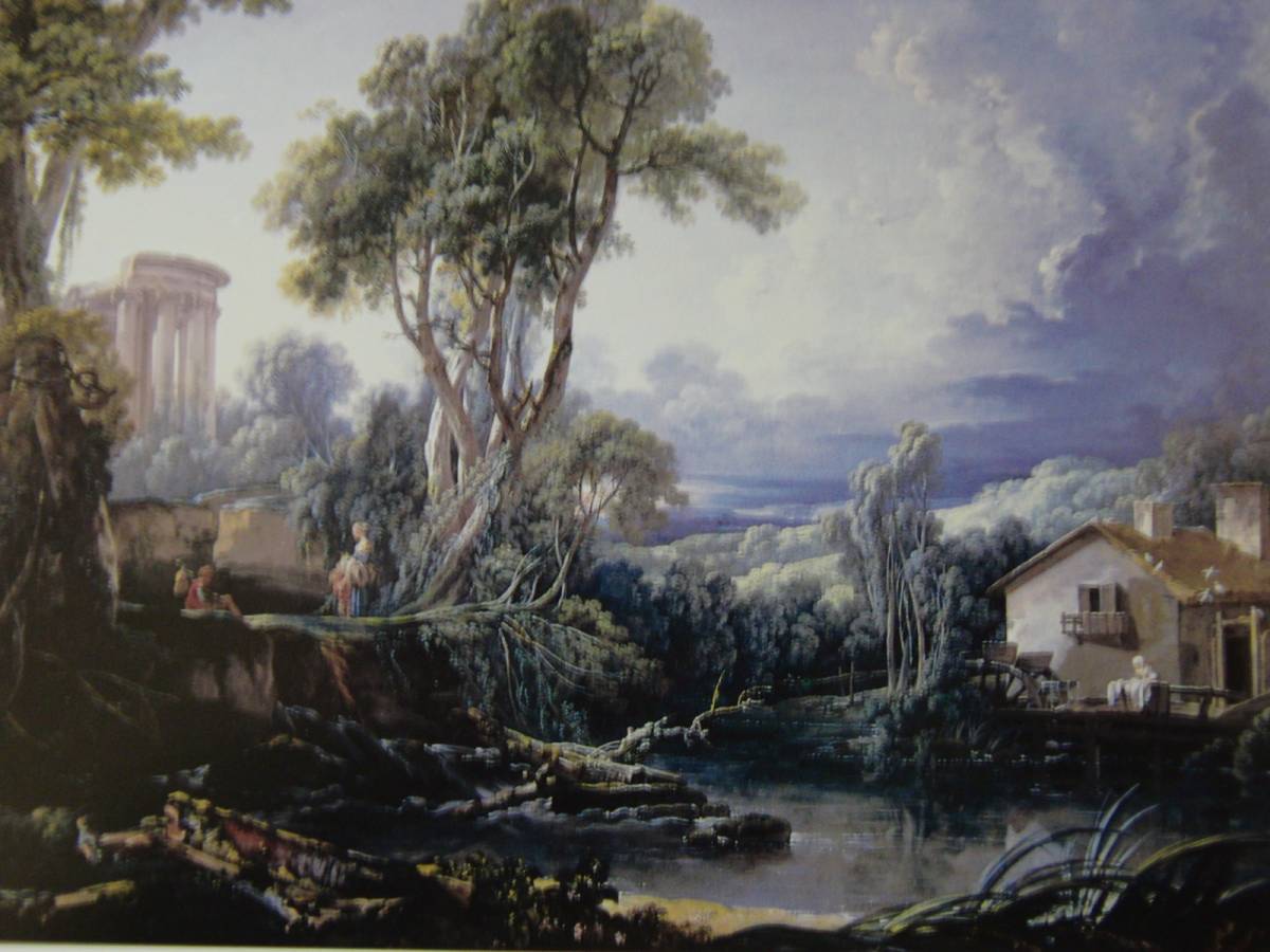 François Boucher, [Paisaje con noria], pinturas raras de libros de arte, Buen estado, Nuevo enmarcado de alta calidad., envío gratis, Pintura al óleo Pintura al óleo Pintura de figuras Pintura de paisaje Rococó París, cuadro, pintura al óleo, Naturaleza, Pintura de paisaje