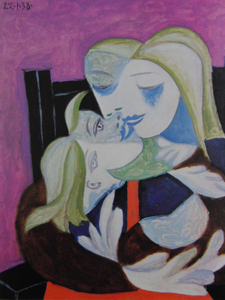 ピカソ(PICASSO)【母と子(マリー＝テレーズとマイア)】、高級画集画、状態良好、新品高級額装付、絵画 送料無料