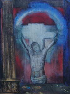 Art hand Auction Odilon Redon, [Christus am Kreuz] Aus einem großformatigen, seltenen Kunstbuch, Guter Zustand, Brandneu, hochwertig gerahmt, Kostenloser Versand, Ölgemälde Ölgemälde Porträt, Malerei, Malerei, Ölgemälde, Porträt