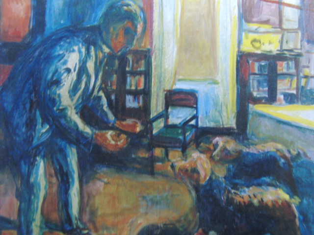 Edward Munch, Selbstporträt mit Hund, Aus einem seltenen Kunstbuch, Guter Zustand, Neuer hochwertiger Rahmen, Mit Rahmen, Gemälde versandkostenfrei, Malerei, Ölgemälde, Porträt