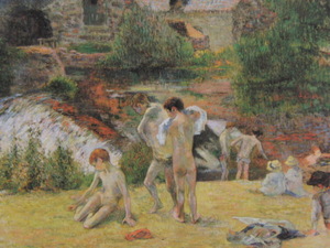 ポール・ゴーギャン、【ブルターニュの少年の水浴】、希少画集画より、状態良好、新品高級額装付、送料無料、油絵 油彩 風景画