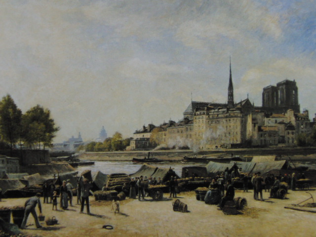 Stanislas Levine, [Apple market on the banks of Paris City Hall], From a rare art book, Good condition, Brand new high quality framed, free shipping, oil painting oil painting landscape painting, painting, oil painting, Nature, Landscape painting