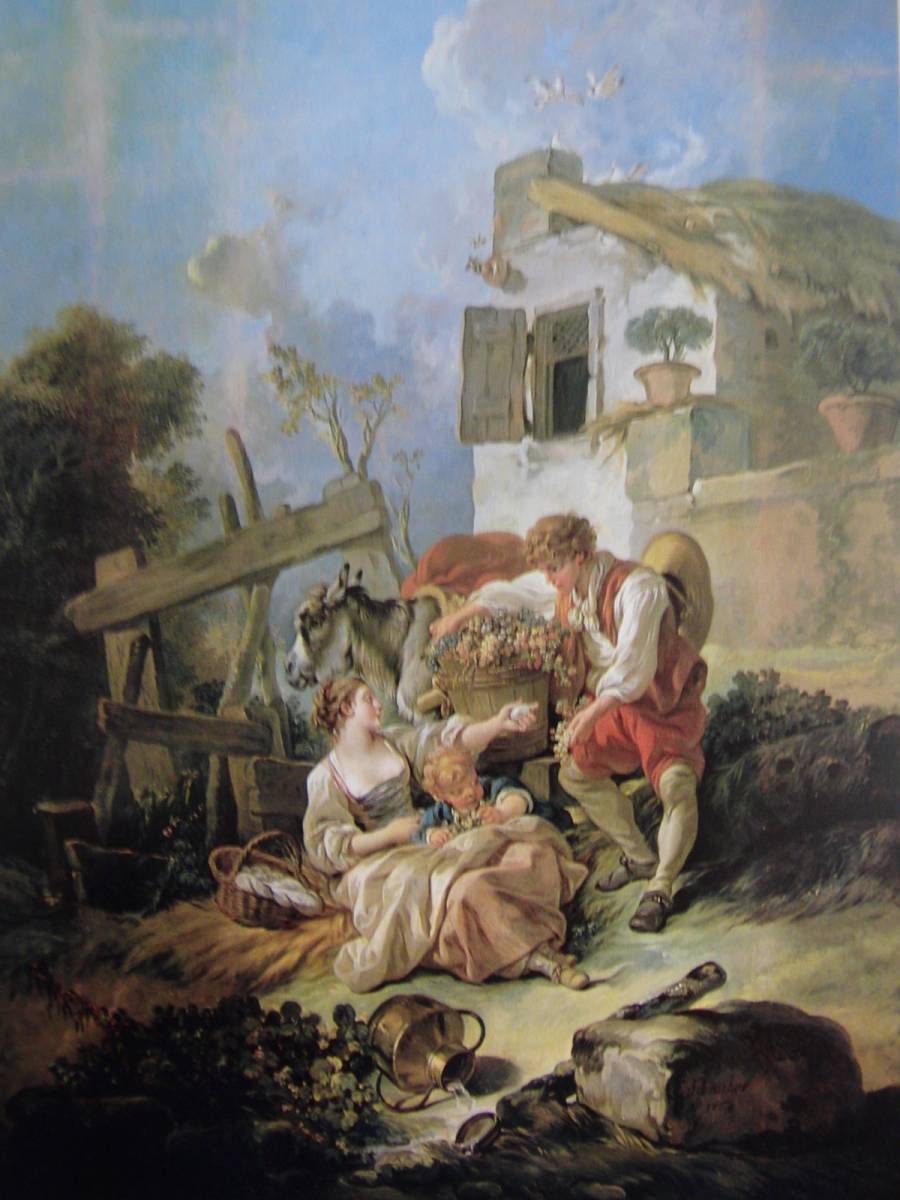 François Boucher, [A young man offering grapes to a girl], rare art book paintings, Good condition, Brand new high quality framed, free shipping, oil painting oil painting portrait painting rococo paris, painting, oil painting, portrait