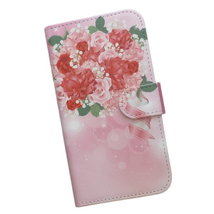 AQUOS【au】　スマホケース 手帳型 プリントケース カーネーション バラ 薔薇 花柄 花束 キラキラ