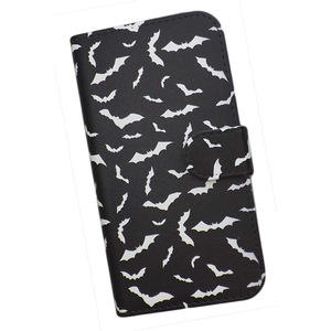 iPhone7 plus/iPhone8 plus　スマホケース 手帳型 プリントケース 蝙蝠 モノトーン 動物 パターン画