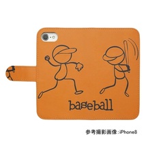 iPhone7 plus/iPhone8 plus　スマホケース 手帳型 野球 スポーツ モノトーン ベースボール 棒人間 オレンジ_画像2