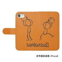 iPhone7 plus/iPhone8 plus　スマホケース 手帳型 バスケットボール 籠球 スポーツ モノトーン 棒人間 オレンジ_画像2