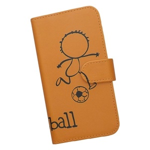 iPhone7 plus/iPhone8 plus　スマホケース 手帳型 フットボール サッカー 蹴球 スポーツ モノトーン 棒人間 オレンジ
