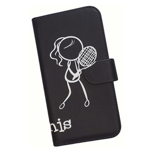 iPhone7 plus/iPhone8 plus　スマホケース 手帳型 テニス 庭球 スポーツ モノトーン 棒人間 ブラック