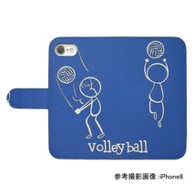 iPhone7 plus/iPhone8 plus　スマホケース 手帳型 バレーボール 排球 スポーツ モノトーン 棒人間 ブルー_画像2