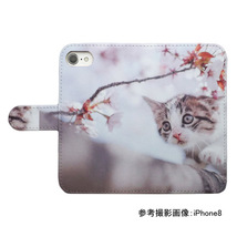 iPhone7 plus/iPhone8 plus　スマホケース 手帳型 プリントケース ネコ 子猫 アメリカンショートヘア 花 桜 春 かわいい_画像2