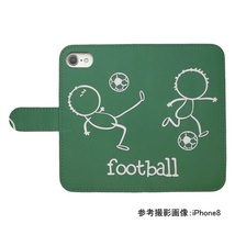 iPhone7 plus/iPhone8 plus　スマホケース 手帳型 フットボール サッカー 蹴球 スポーツ モノトーン 棒人間 グリーン_画像2