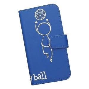 iPhone12/iPhone12Pro　スマホケース 手帳型 バレーボール 排球 スポーツ モノトーン 棒人間 ブルー