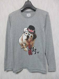 アルマーニジュニア ARMANI JUNIOR 犬 プリント 長袖 Tシャツ カットソー グレー 12A 154cm 亥2522