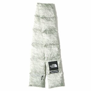 美品 Supreme シュプリーム THE NORTH FACE ノースフェイス ペーパープリント 柄 ダウンスカーフ PAPER PRINT 700-FILL DOWN SCARF 19AW