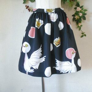 レッド ヴァレンティノ RED VALENTINO 白鳥 王冠 プリント ギャザー スカート