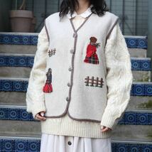 EU VINTAGE EMBROIDERY DESIGN WOOL VEST MADE IN ITALY/ヨーロッパ古着刺繍デザインウールベスト_画像1