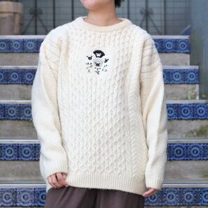 *SPECIAL ITEM* EU VINTAGE MADE IN SCOTLAND/ヨーロッパ古着ひつじ刺繍ケーブルデザインフィッシャーマンオーバーニット(アランニット)
