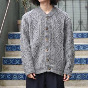 EU VINTAGE WOOD BUTTON CABLE DESIGN TYROLEAN KNIT CARDIGAN/ヨーロッパ古着ウッドボタンケーブルデザインチロリアンニットカーディガン