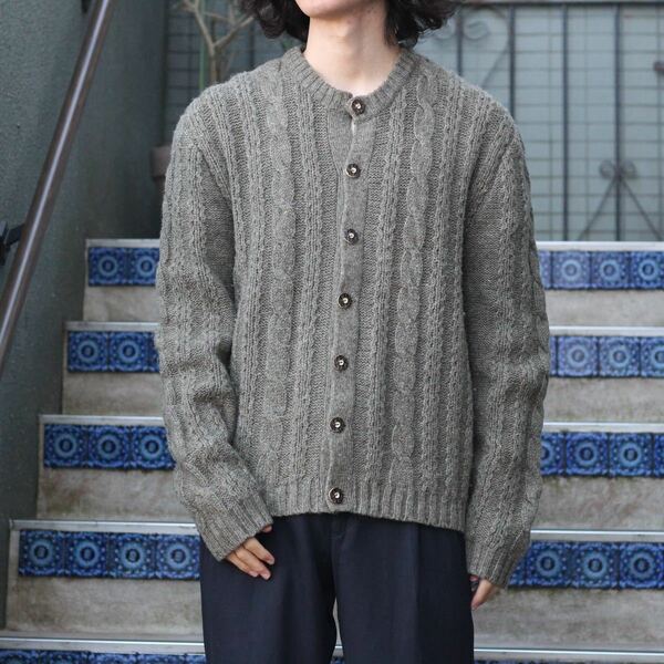 EU VINTAGE KETTENEE WOOD BUTTON CABLE DESIGN TYROLEAN KNIT CARDIGAN/ヨーロッパ古着ウッドボタンケーブルチロリアンニットカーディガン