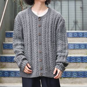 EU VINTAGE WOOD BUTTON CABLE DESIGN TYROLEAN KNIT CARDIGAN/ヨーロッパ古着ウッドボタンケーブルデザインチロリアンニットカーディガン