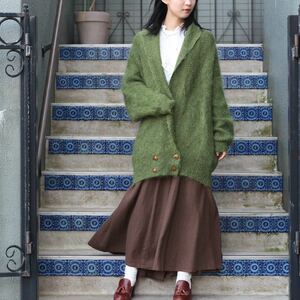 EU VINTAGE DESIGN MOHAIR KNIT LONG CARDIGAN/ヨーロッパ古着デザインモヘアニットロングカーディガン