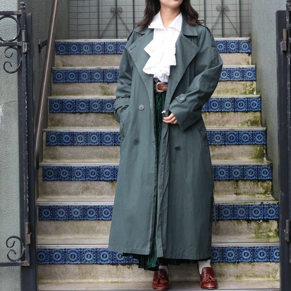 USA VINTAGE TOWNE FROM LONDON FOG GREEN COLOR BELTED TRENCH COAT/アメリカ古着ロンドンフォググリーンカラーベルテッドトレンチコート