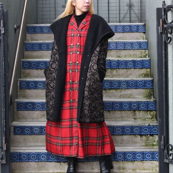 RETRO VINTAGE RETRO PATTERNED BIG COLLAR OVER COAT/レトロ古着レトロ柄ビッグカラーオーバーコート