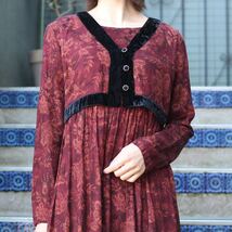 USA VINTAGE MOLLY MALLOY FLOWER PATTERNED LAYARD DESIGN LONG ONE PIECE/アメリカ古着花柄レイヤードデザインロングワンピース_画像2