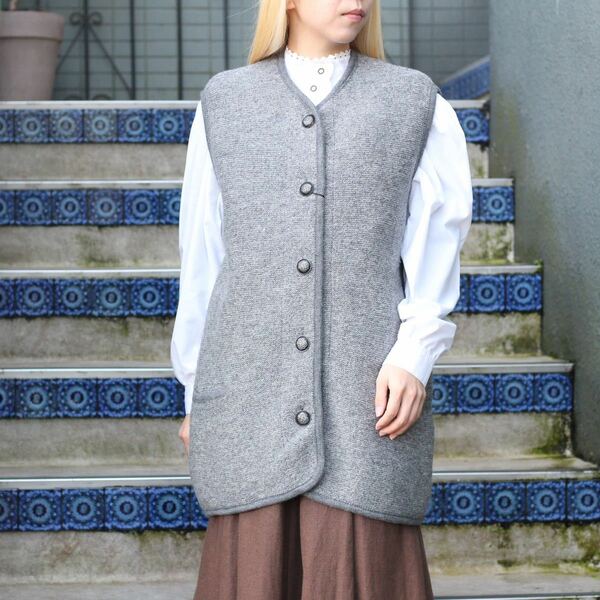 EU VINTAGE DESIGN BUTTON WOOL TYROLEAN VEST/ヨーロッパ古着デザインボタンウールチロリアンベスト