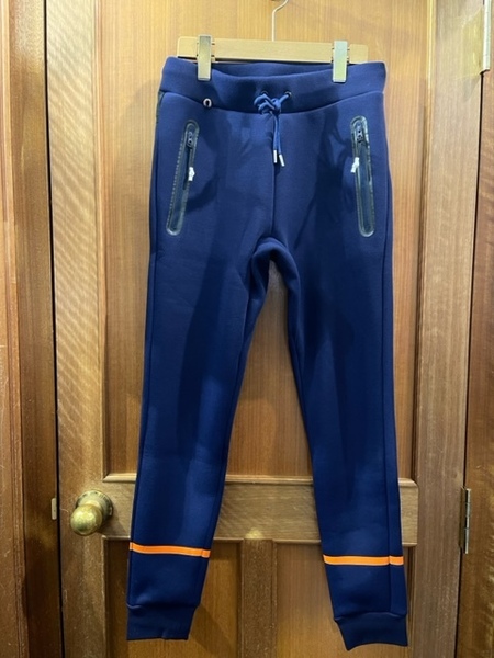 限定特価セール S 男性ボトム S ネイビー×蛍光オレンジライン スウェット パンツ 防寒 メンズズボン 新品未使用 送料無料 紳士ボトム