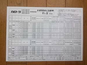 ☆ AE86 ・ Февраль 1986 г. ・ Levin / Поздний тип / ценовая таблица