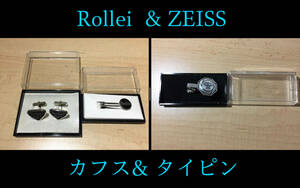 ○超レア CARL ZEISS ＋ Rollei F&H カフス ＋ タイピン カフリンクス 箱入り ローライ カメラ会社のアクセサリー 記念品