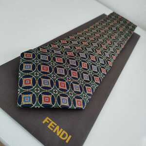 FENDI( Fendi ) темно-синий зеленый рисунок галстук 
