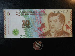 アルゼンチン 2014年 10Pesos 未使用 