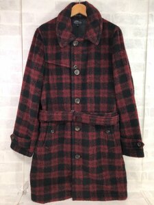 L.L.Bean エルエルビーン アルパカ混 ロングコート ガンパッチ チェック柄 レッド×ブラック SIZE:M MH632022120106