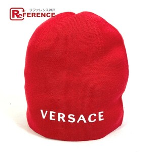 VERSACE ヴェルサーチ ビーニー ニットキャップ 帽子 ロゴ バイカラー ニット帽 ウール レッド ユニセックス【中古】未使用