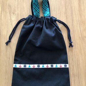 上履き入れ ハンドメイド 小学生サイズ チロリアンテープ チェック柄