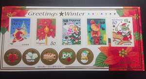 冬のグリーティング切手(花) 2005年発行 80円×5枚 シール式 未使用 郵便局 日本郵便 クリスマス サンタクロース 天使