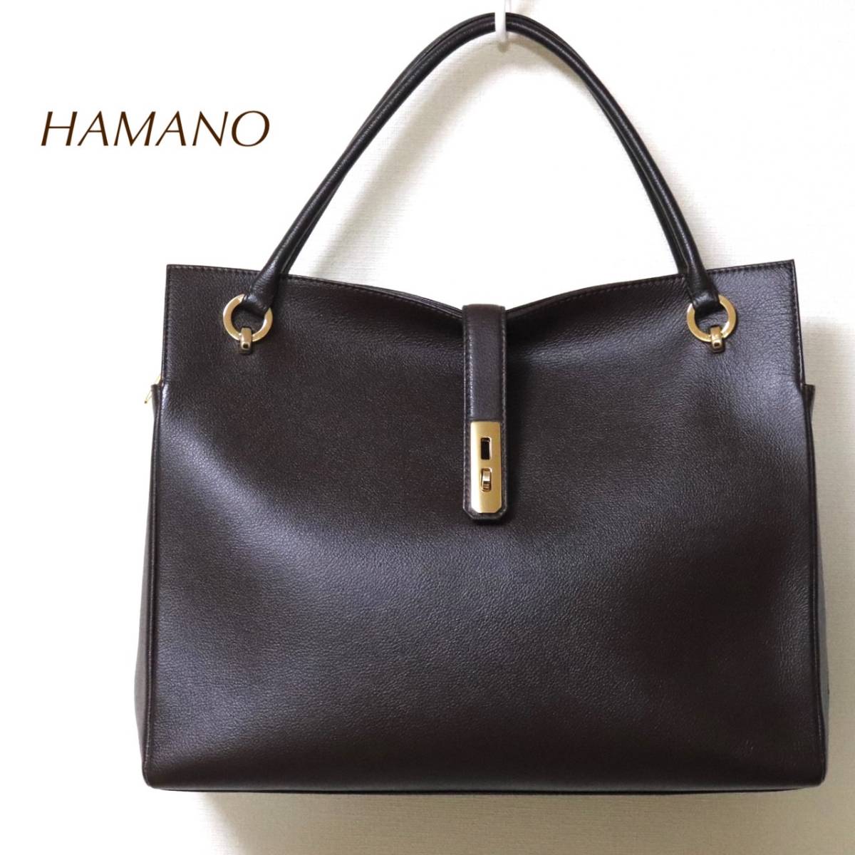 美品】HAMANO コキーユ マットクロコダイル ゴールド金具 ハンドバッグ-