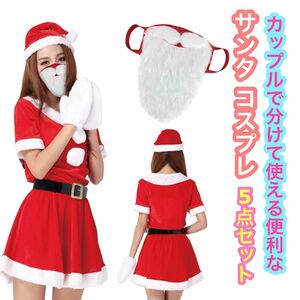 限定セール☆サンタ コスプレ☆ 分け合える ひげ マスク 感染対策 クリスマス 5点セット レディース 