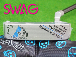 【新品】SWAG GOLF HANDSOME TOO ブルー 34インチ パター KBSシャフト 本革グリップ 純正ヘッドカバー付属 米国正規品 スワッグ 本物保証