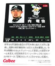 2016　第3弾　内竜也　ロッテマリーンズ　レギュラーカード　【159】 ★ カルビープロ野球チップス_画像2